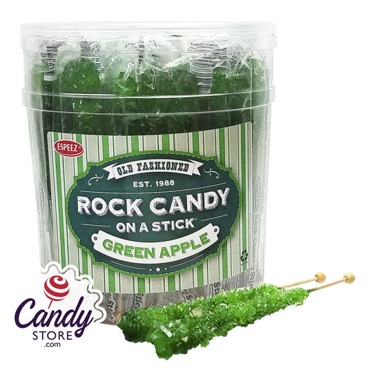 Green Apple Rock Candy Crystal Sticks - 36ct Jar CandyStore.com