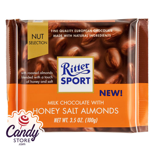 Ritter Sport Milk Chocolate With Honey Salt Almonds 3.5oz Bar - 11ct CandyStore.com